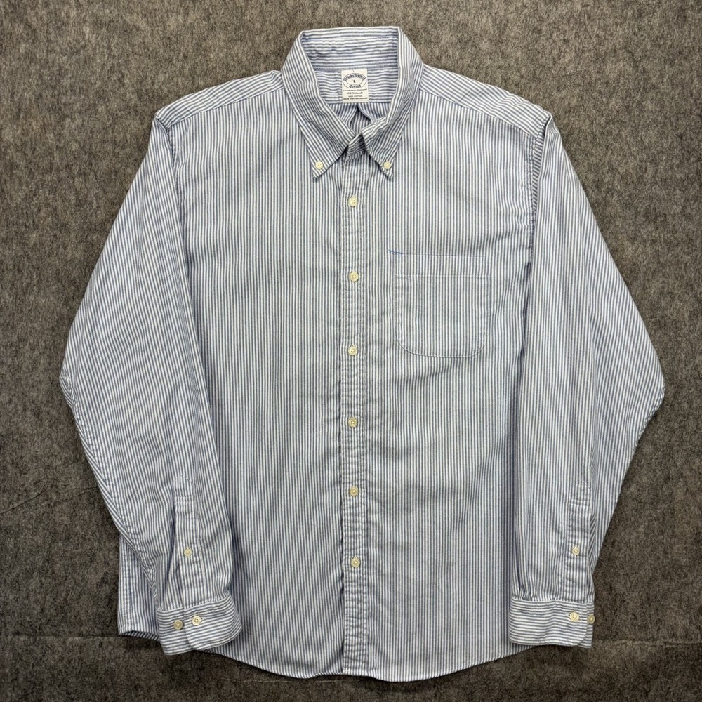 Brooks Brothers Button Down Shirt Brushed Cotton Striped Blue White Preppy